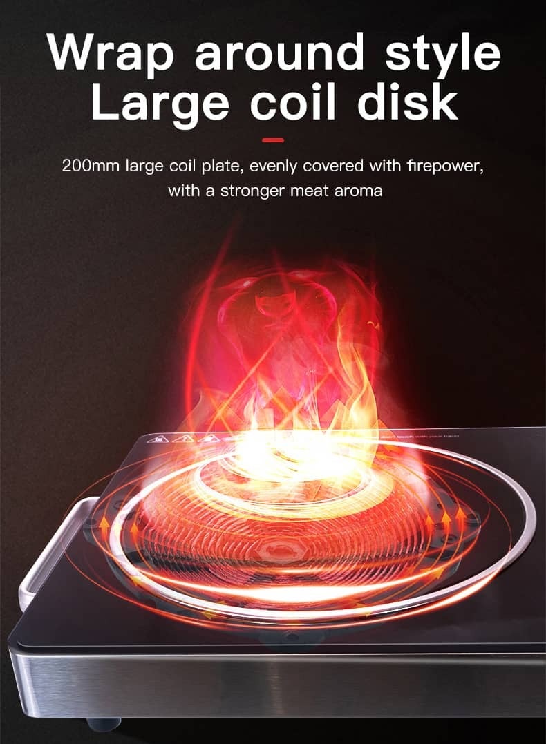 أديلي موقد كهربائي بالأشعة تحت الحمراء 2200 واط محمول، موقد سيراميك للطاولة مع شاشة LED رقمية، 5 مستويات حرارة قابلة للتعديل، تسخين سريع وهادئ، تحكم باللمس، تصميم متعدد الوظائف، حماية من الحرارة الزائدة - Image 4